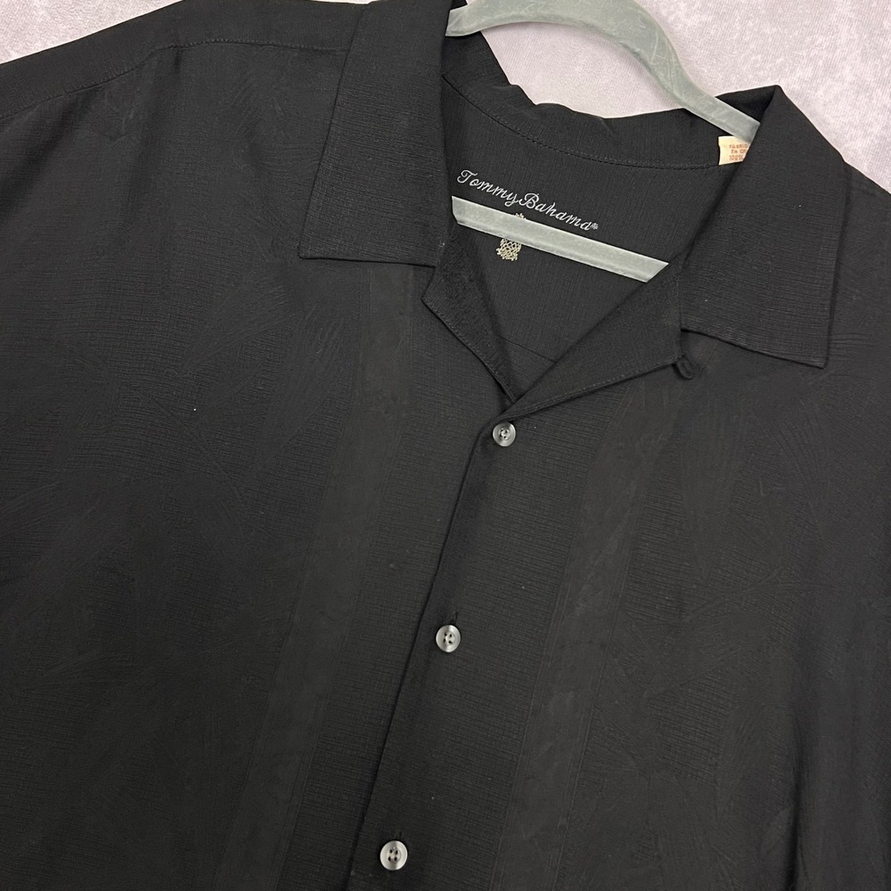 Tommy Bahama Silk Button Down Shirt Mens XL Black Jacquard Tropical Camp S/S